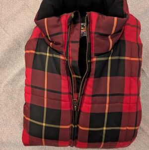 Women's American Living Plaid Puffer Vest in Red and Black